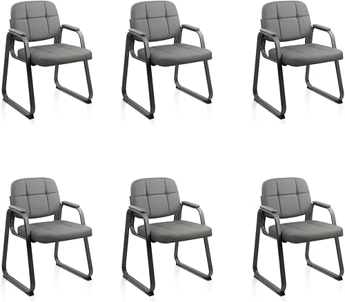 Vista 15 de CLATINA Silla de invitados para sala de espera con reposabrazos acolchado de cuero regenerado para oficina, recepción y escritorio de conferencias