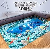 Blue Sea Theme Dolphin 3D Ocean Dolphin Fishes Pattern Blue Bathroom Floor Carpet - Flannel carpet Water and Skid Resistant Kids Home Decoration