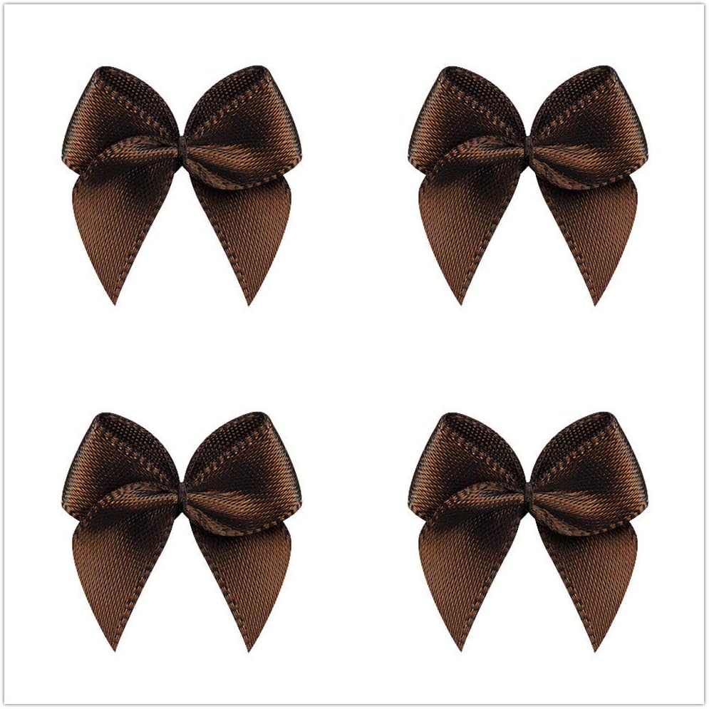 VIVIQUEN 50pcs Mini Satin Ribbon Bows Ribbon Flowers 25mm x 26mm Appliques DIY Craft for Sewing, Scrapbooking, Wedding, Gift (Brown)