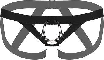 Men's Strappy Metallic O Ring Thongs Jockstrap Low Rise Open Front Elastic T-Back Underwear