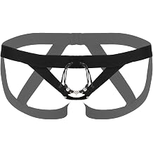 Men's Strappy Metallic O Ring Thongs Jockstrap Low Rise Open Front Elastic T-Back Underwear