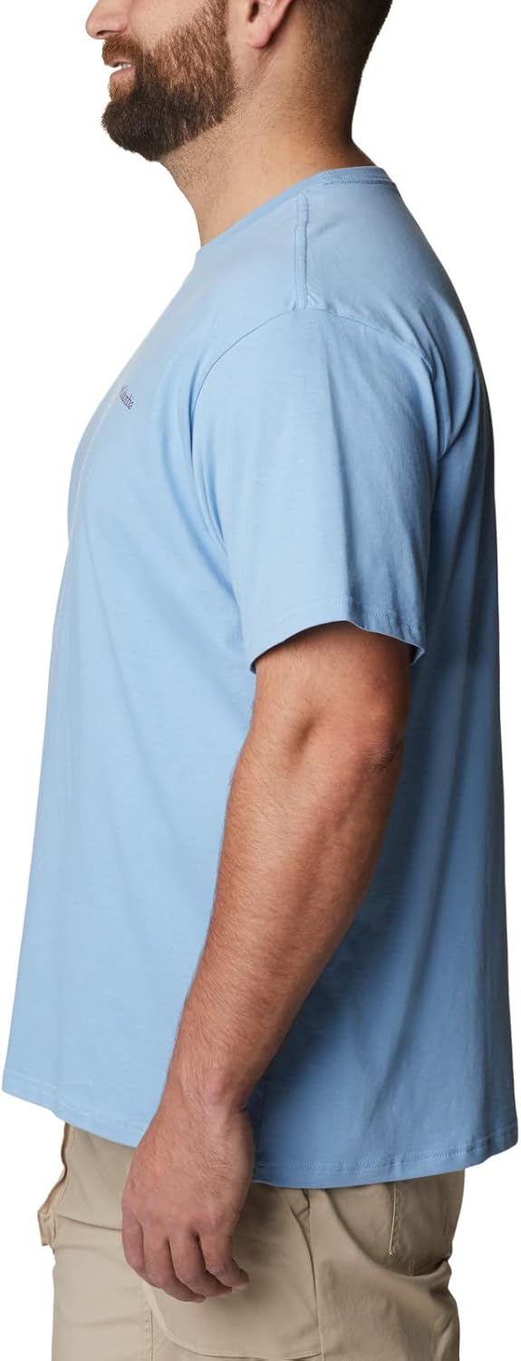 Columbia Men's Rockaway River Back Graphic Short Sleeve Tee, Jet Stream/Lakeside Badge Graphic, Small