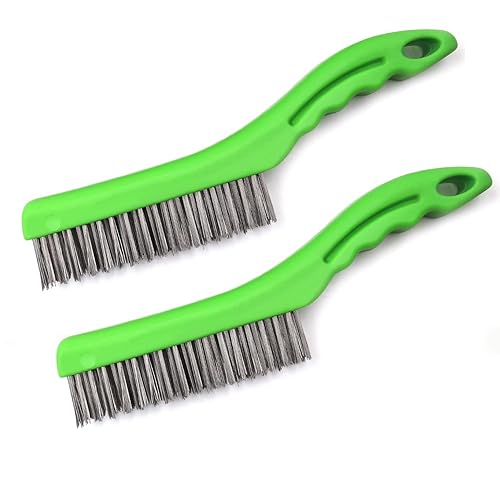 Cepillo de alambre, juego de 2 cepillos de alambre, cepillo de alambre de acero inoxidable, 10 pulgadas con mango de plástico, cepillo de alambre