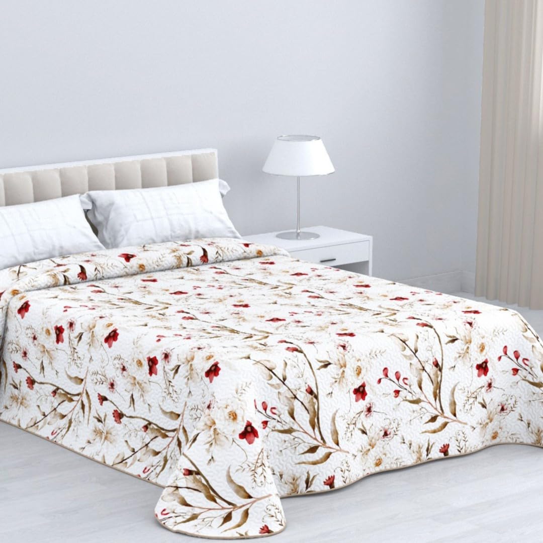 HM'S HOME'SECRET Colcha Bouti Estampada de 100% Microfibra Suave - Variedad de Diseños y Tamaños (Salonica Beige, Cama 105cm)