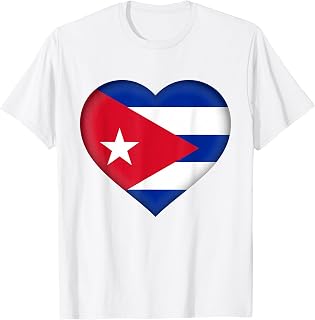 | I Love Cuba | Cuban Flag Heart Outfit T-Shirt - Unisex Adults - White - Short Sleeve - Small - Classic Fit - Cotton - Machine Wash