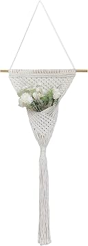 GYASVWU Cotton Rope Boho Wall Decor, Macrame Wall Hanging Decor, White Wall Art with Woven Pocket, Woven Wall Decor for Dried Flower Storage/Pampas Grass Decor/Living Room Decor/Bedroom Decor White