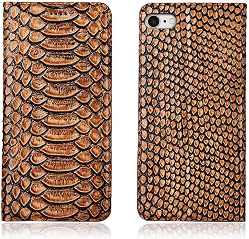 Étui portefeuille iPhone SE 2022 en cuir motif python marron élégant