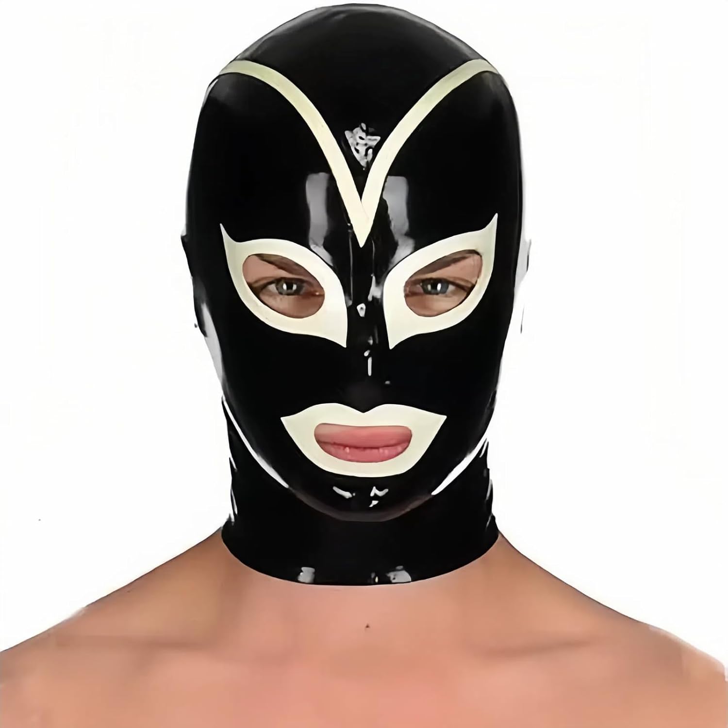 Latex hoodHandmade Black Latex Hoods with White Trim Fetish (XL)