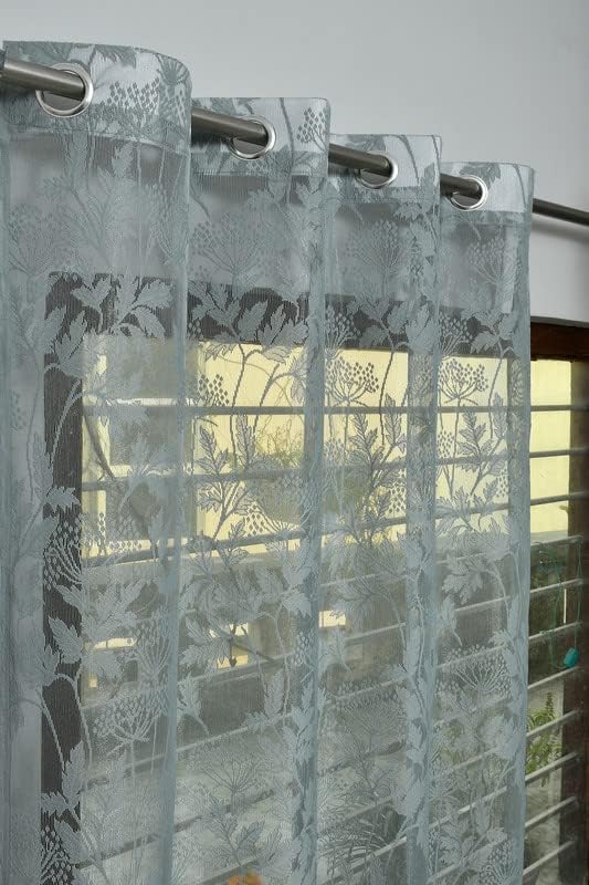 UPDHANM Heavy Tissue Net Floral Semi Transparent Fancy Sheer Door Curtain Parda for Living/Drawing and Bedroom, 7 Feet, Grey, Pack of 2 Pcs, Garden