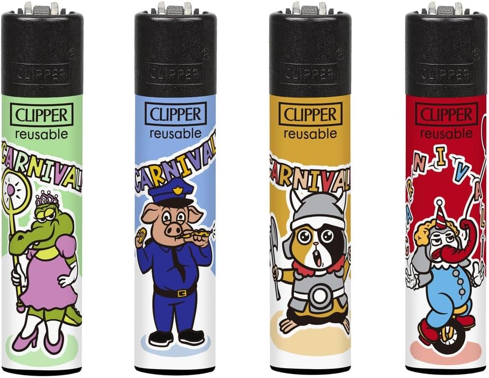 Sunmondo Clipper Lighters Set of 4 - Carnival Animals - Quarter 3/4 2025 - Refillable - Original Clipper