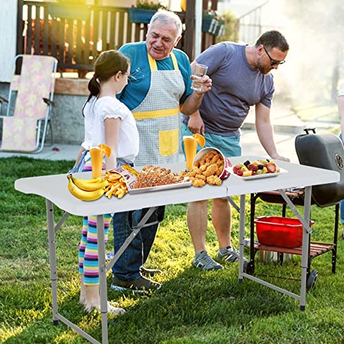Image of FDW 4FT Folding Table Half Portable Foldable Table Picnic Table for Office Home Camping Party (White, 4 FT)