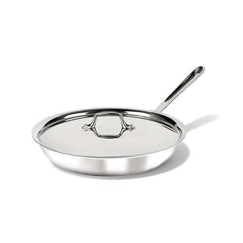 All-Clad D3 3-Ply Stainless Steel Fry Pan with Lid 10 Inch, Induction Compatible, Oven Broiler Safe 600F, Fast and Even Heat, Pots and Pans, Cooking Skillet Cookware, Stainless Steel