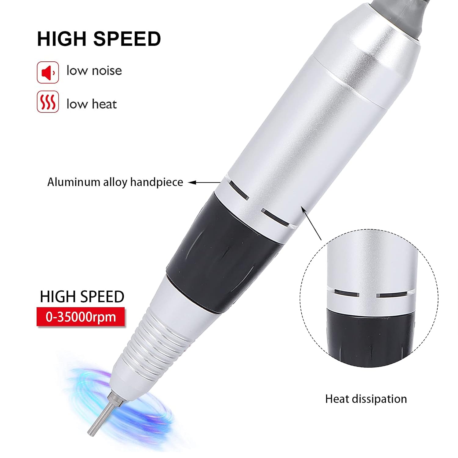 Electric Nail Drill Pen Handle Machine, Drill Polishing Replacement Handle Handpiece, Manicure Pedicure Polishing Shape Tools Design (Black)