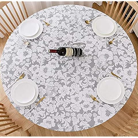 Cozomiz Round Fitted Waterproof Tablecloth Elastic Edged with Flannel Backed Tablecloth Wipeable Table Cloth Table Cover 37"-43" Inch Round Tight Fit Leaves Grey Cover