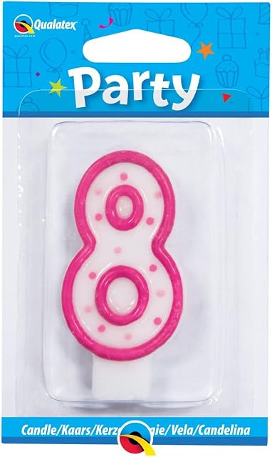 Qualatex Candle Age 8, 8th Birthday Candle, Birthday Cake Candle Age 8 Eighth Birthday, 26585, Pink