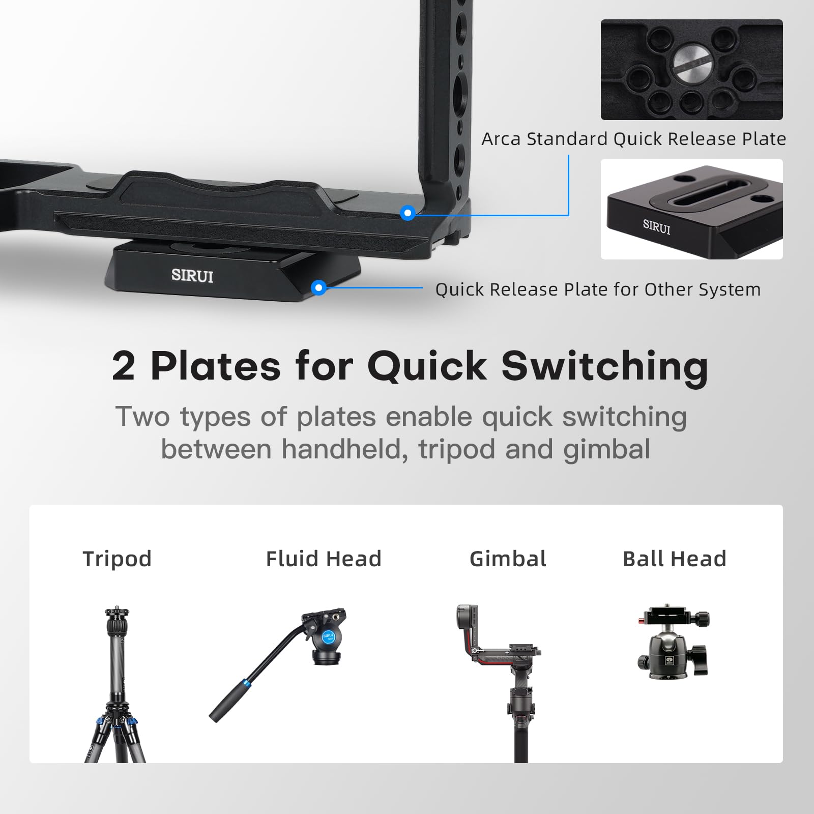 Sirui Pełny zestaw klatek z górnym uchwytem do Panasonic LUMIX G9II/S5II/S5IIX, kompatybilny z Arca-Swiss, z otworami gwintowanymi 1/4 cala - 20 gwintowanymi, ARRI 3/8 cala - 16 otworów montażowych,