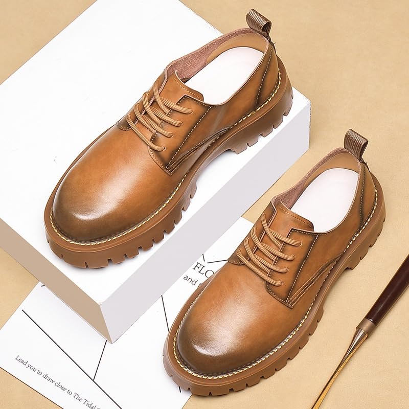 Men's British Business Leather Shoes Big Lace-up Soft Surface Casual Work Shoes Thick Sole Slip Resistant Rubber Dress Shoes for Men2