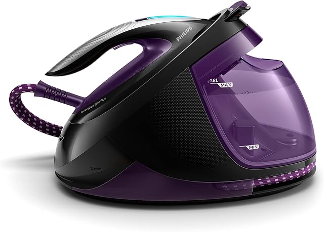 Philips Generator Pary PerfectCare Elite Plus - 2700W, Silne uderzenie pary 550g, Ciśnienie pompki 7,7 bara, Technologia OptimalTEMP, Zbiornik 1,8l, Fioletowy/Biały (GC9675/80)