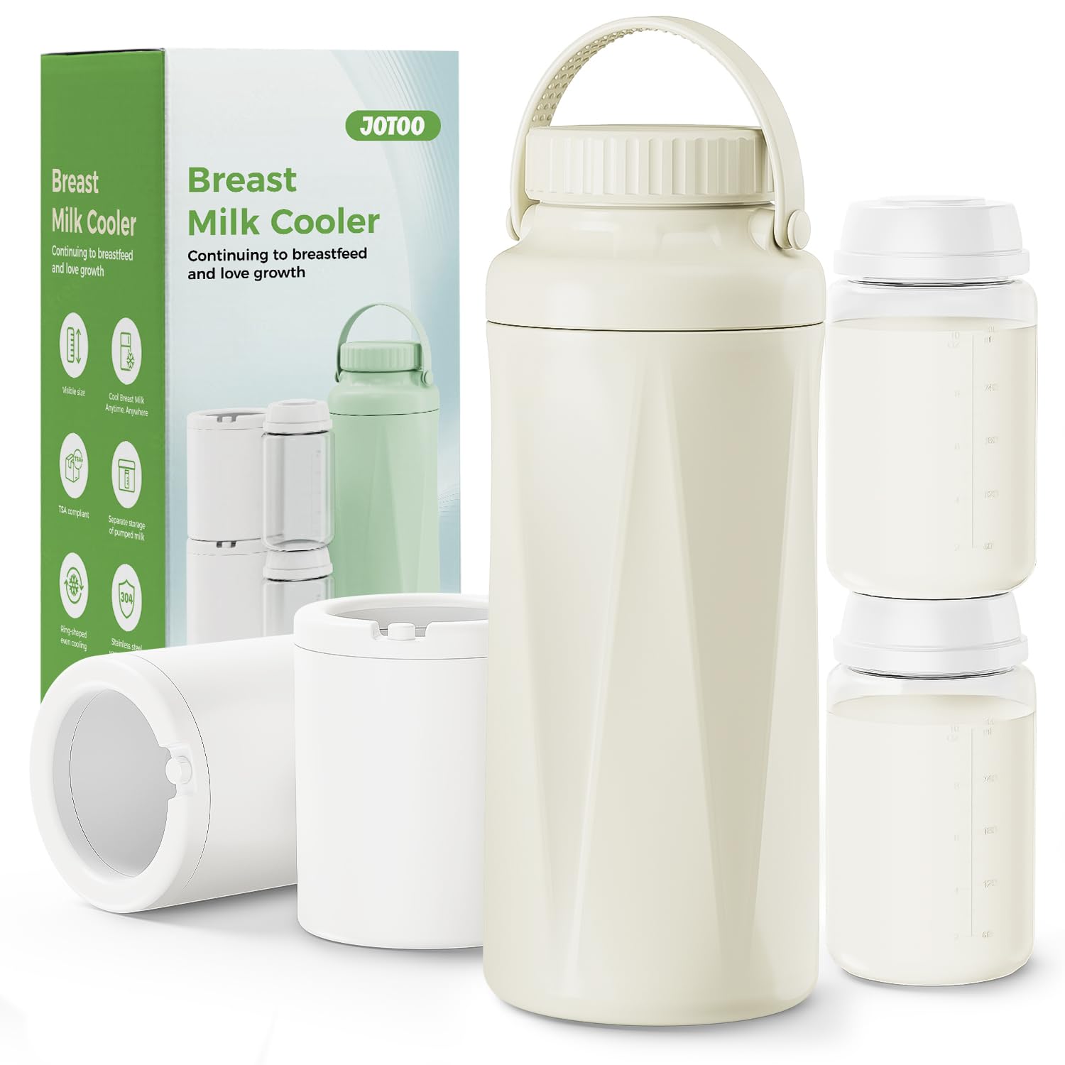 JOTOO Tragbarer Muttermilch-Kühler – 24H+ Frische durch 360°-Kühlung, 650ml BPA-frei, Isolierte Milchflasche mit Auslaufsicherung für Reisen/Büro, Stillzubehör für Mütter