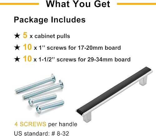Miniatura 6 de BEROSSA Paquete de 5 manijas de gabinete de 5 pulgadas, manijas de gabinete de 2 tonos negro y cromado, manijas para muebles de cocina, herrajes