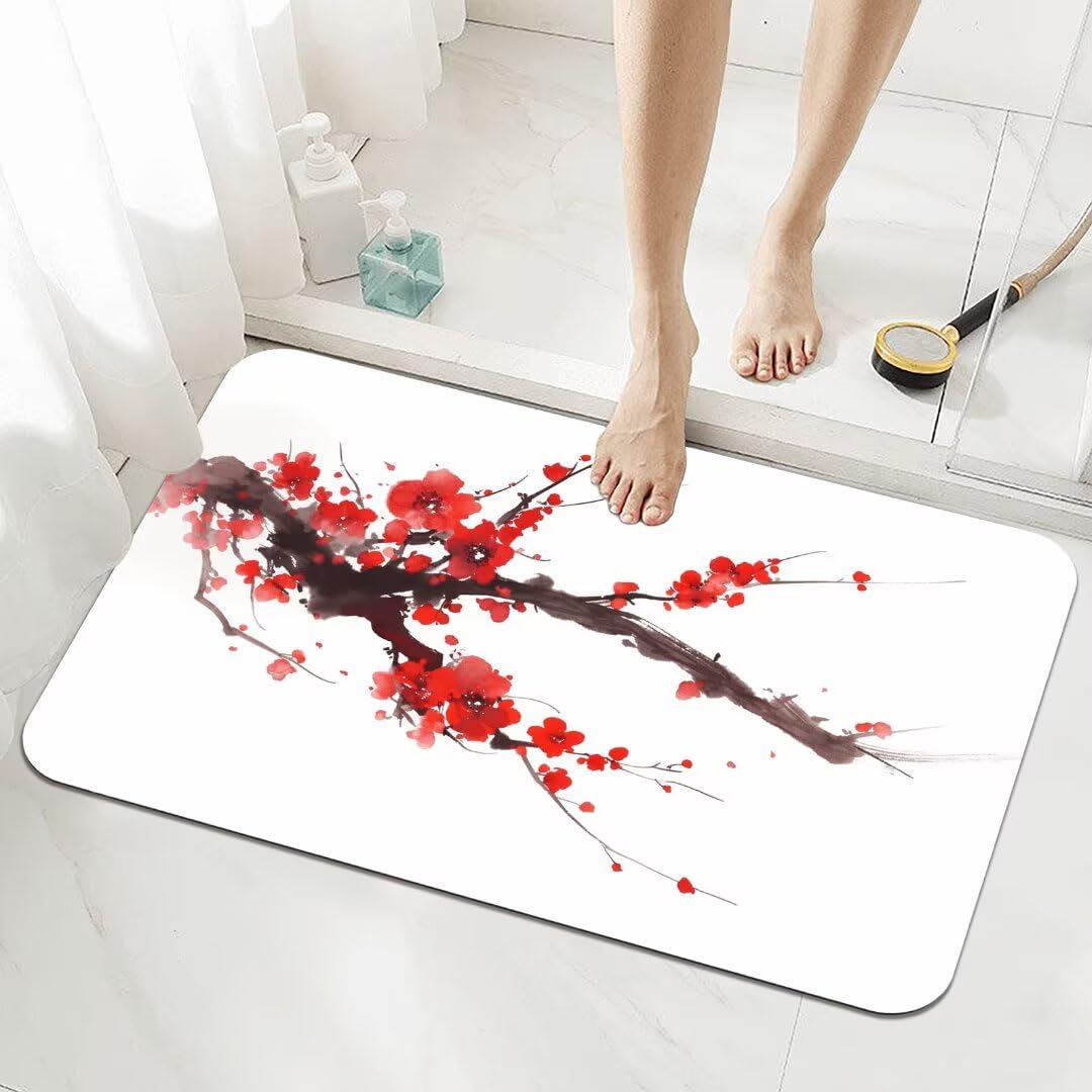 Badematte Rutschfester 90x150cm, Super Absorbierende Badezimmerteppich, Schnelltrocknende Badteppich Badvorleger Rutschfest Waschbar Teppiche Badezimmer, Duschvorleger Extra Dünn Fußmatte Red 5-917