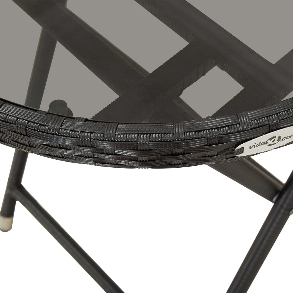 Set da bistrò da 3 pezzi, con cuscino, in polyrattan nero, vetro