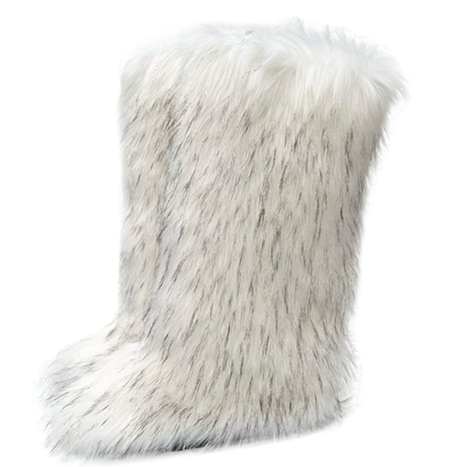 Valpeak Botas de piel sintética para mujer, botas largas peludas esponjosas para niñas al aire libre, botas hasta la rodilla