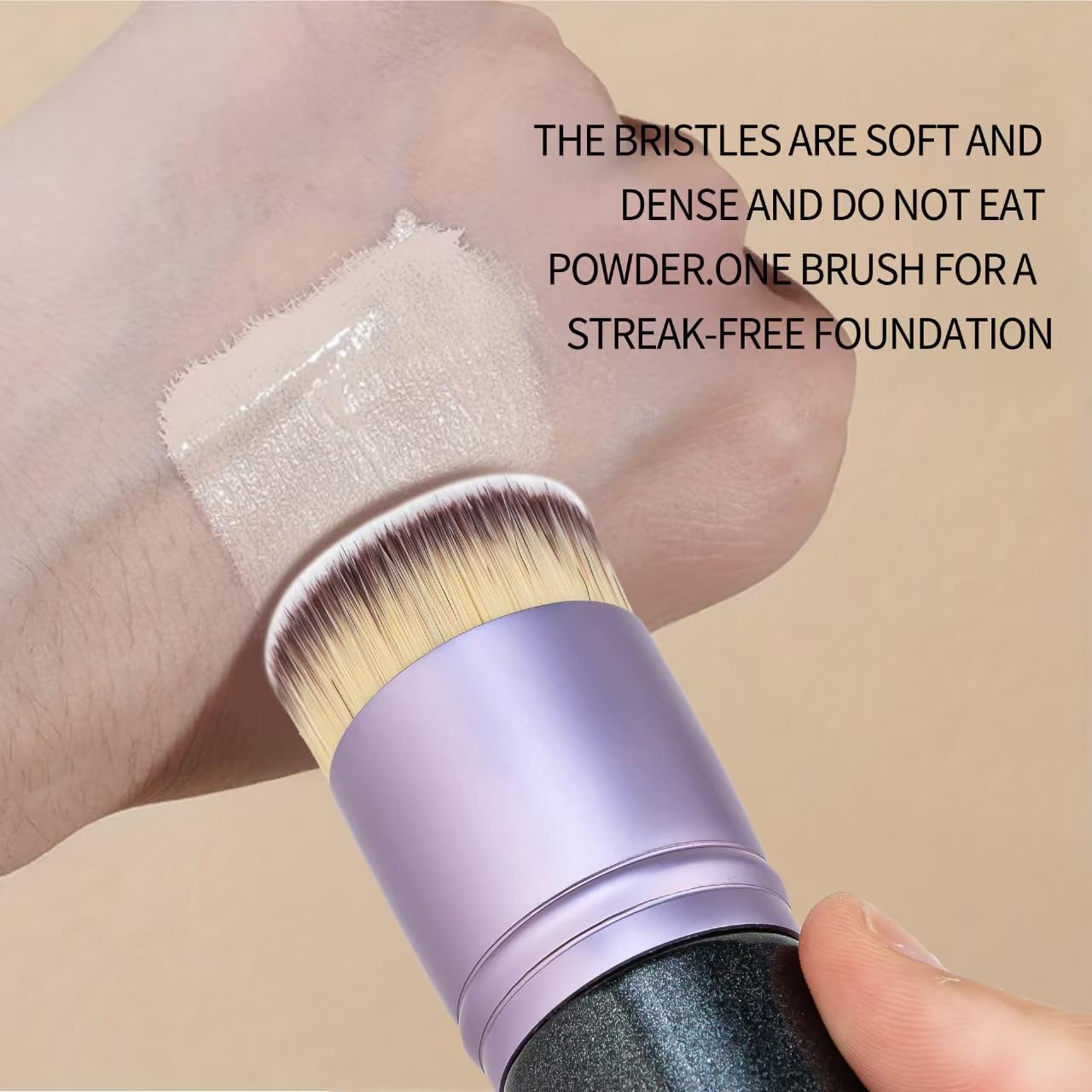 Pennello per fondotinta a doppia testa, nero, in fibra sintetica con applicatore in spugna, design a doppia estremità per l'applicazione di fondotinta liquido e BB Cream (viola)