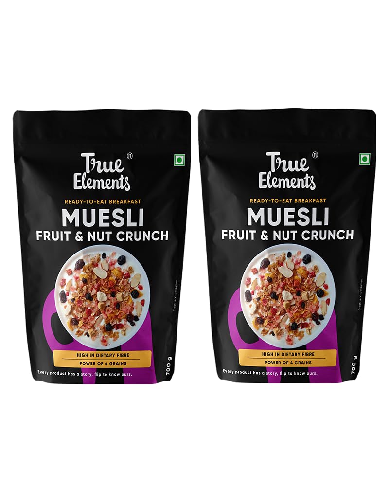 True Elements Fruit & Nut Crunch Muesli 700g – Buy 1 Get 1 FREE | Fruit and Nuts | Cereals for Breakfast | Rich in Fibre | Muesli with Oats and Nuts