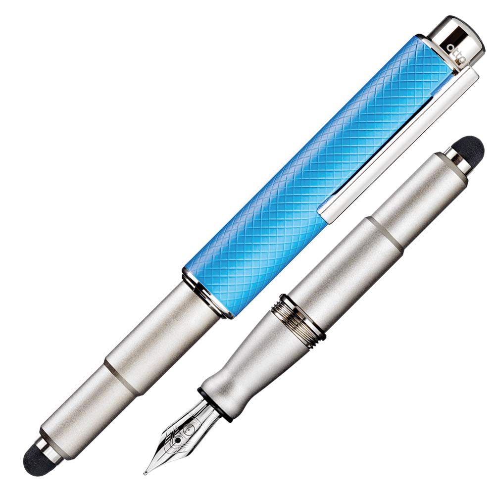 Otto Hutt design 05 Füllfederhalter 028-61986 – Füller mit hochwertiger Platin Beschichtung und Karo Guillochierung in der Farbe Blau – Federstärke F