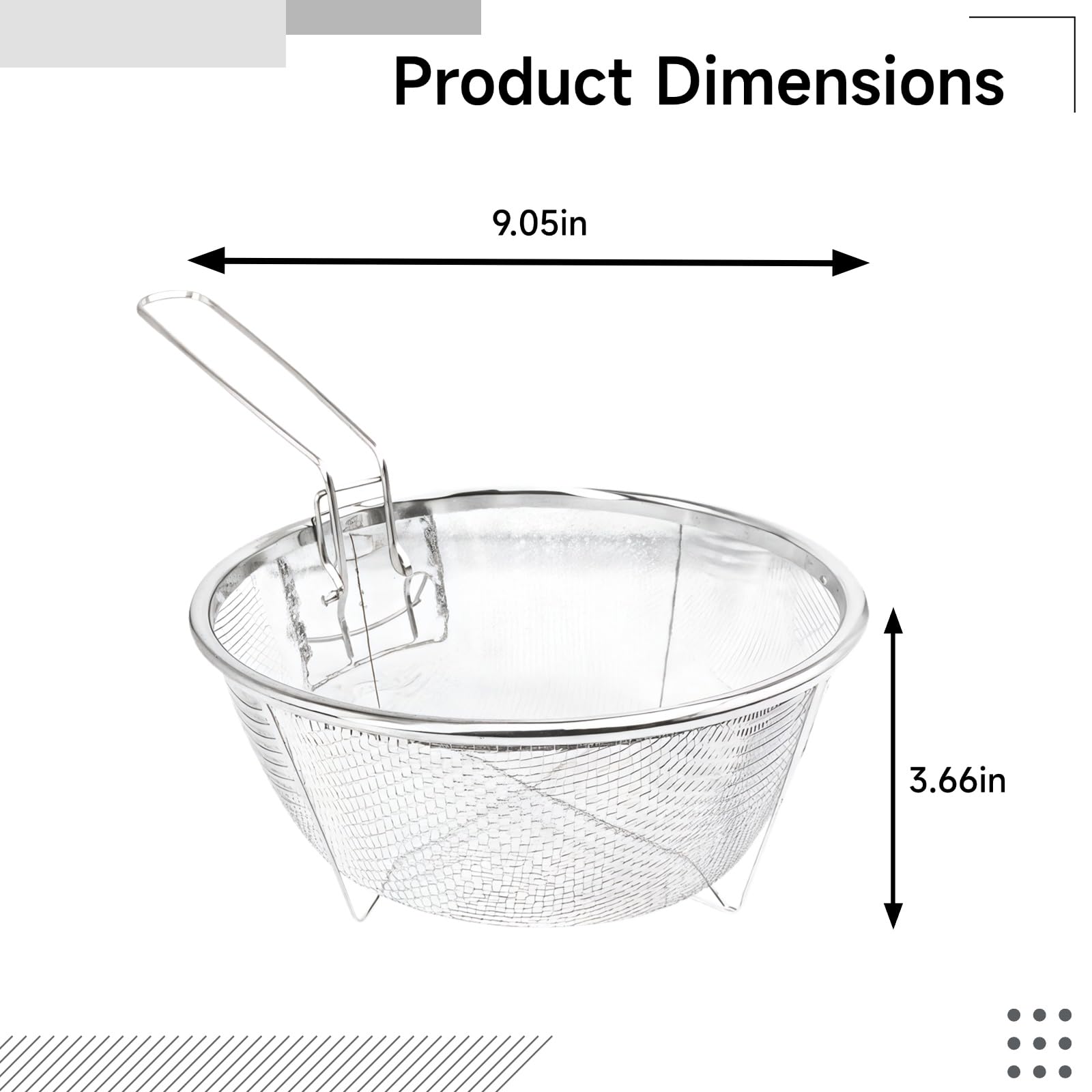 Lot de 2 paniers à frire profonds en acier inoxydable, poignée longue, panier pliable pour casserole, maille fine, 23 cm, adapté à la friture et à la vapeur