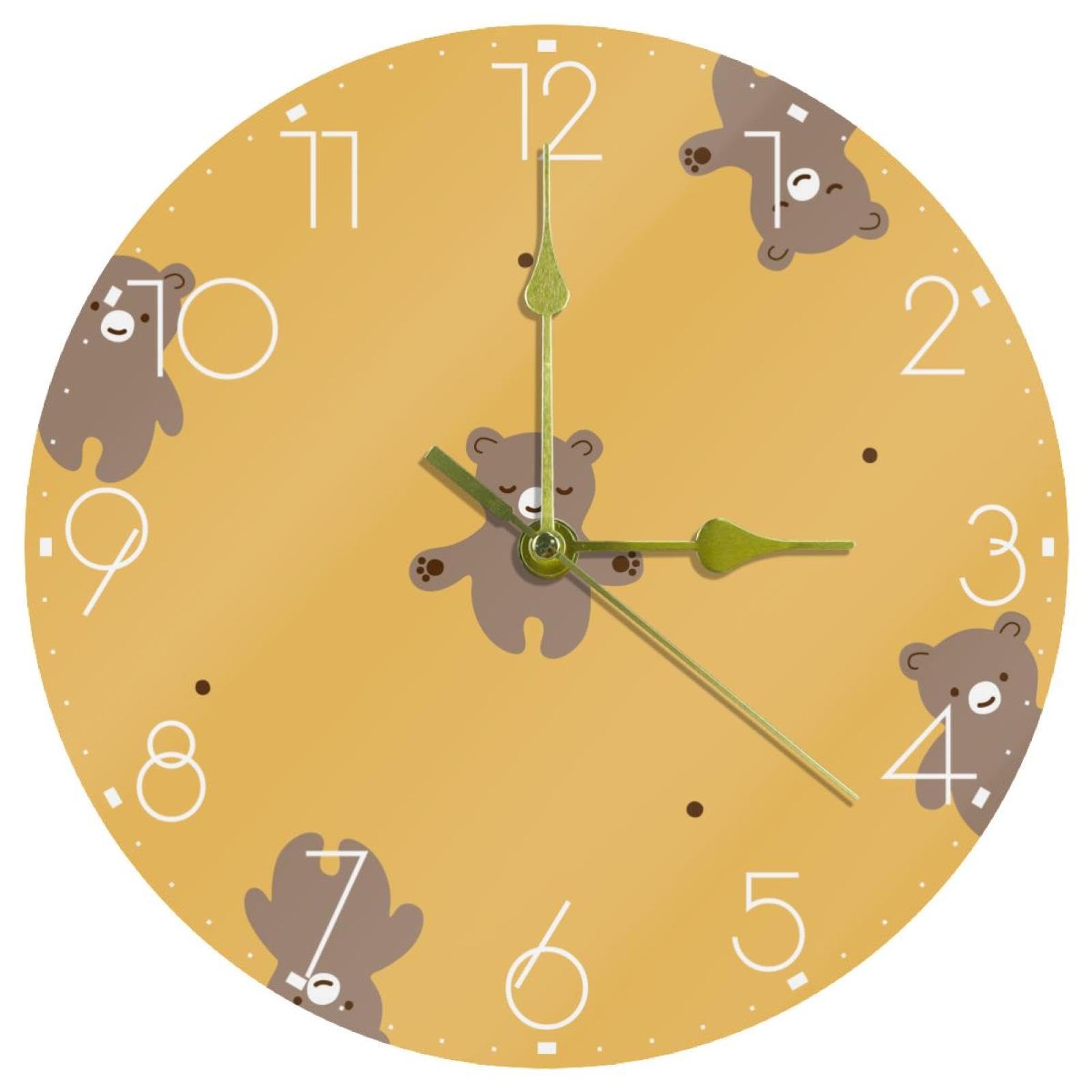 Horloge murale silencieuse en acrylique motif ours pour chambre