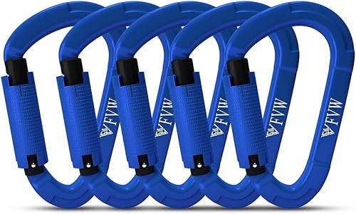 Vista 8 de FVW Mosquetones de bloqueo automático para escalada en roca, mosquetones profesionales de 25KN (5620 lbs) resistentes para rapel, columpio, rescate