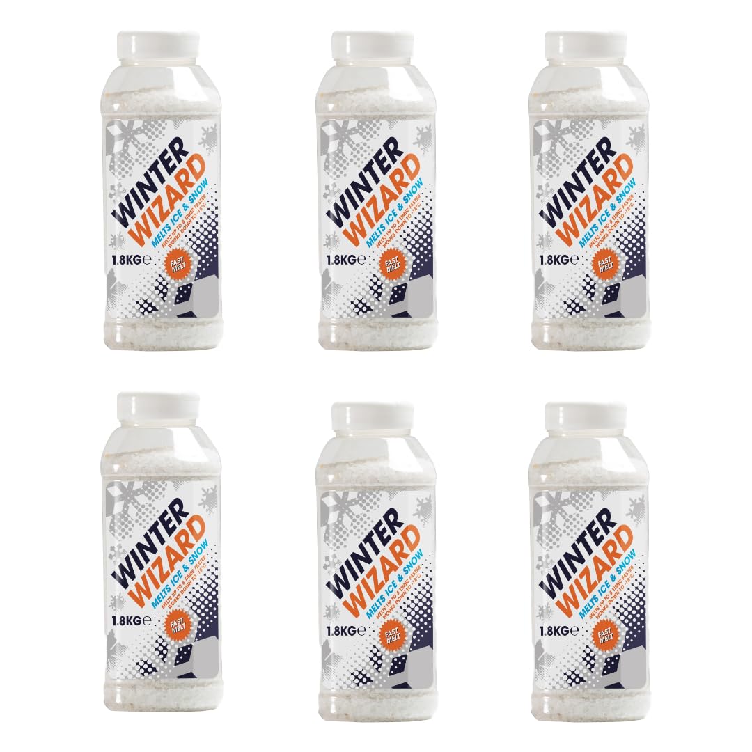Winter Wizard White Fast Melt De-Icer 1.8Kg Shaker Tubs (Box Of 6) – Fast Acting Ice & Snow Melt, Works To -18°C, Low Corrosion, Clean Finish, Easy-Pour Resealable Containers