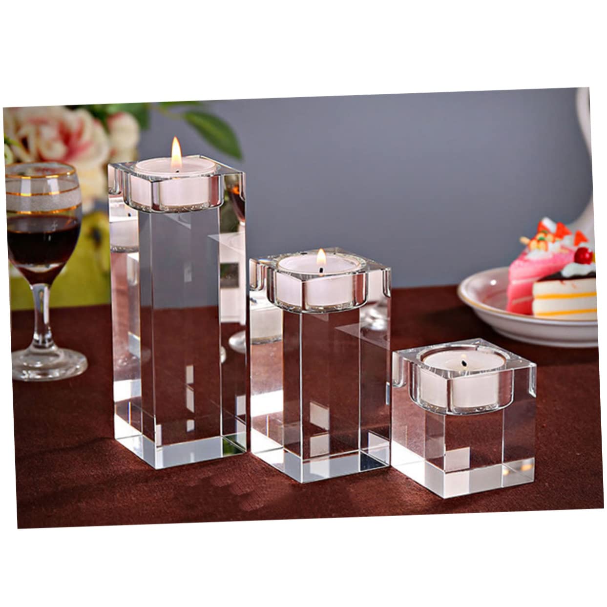 Kristall Kerzenständerwürfel 3 Stück-Pack für Elegante Tischdeko | Glitzernd und Transparent, Edler Stil, für Heiratsantrag und Entschuldigung, Kompakt als Wohnobjekt