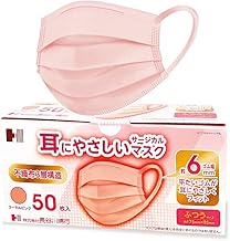[長谷川綿行] 耳にやさしいサージカルマスク 不織布 17.5cm JIS規格 耳ひも6mm 普通 〜 やや 大きめ (ピンク 1箱 50枚)