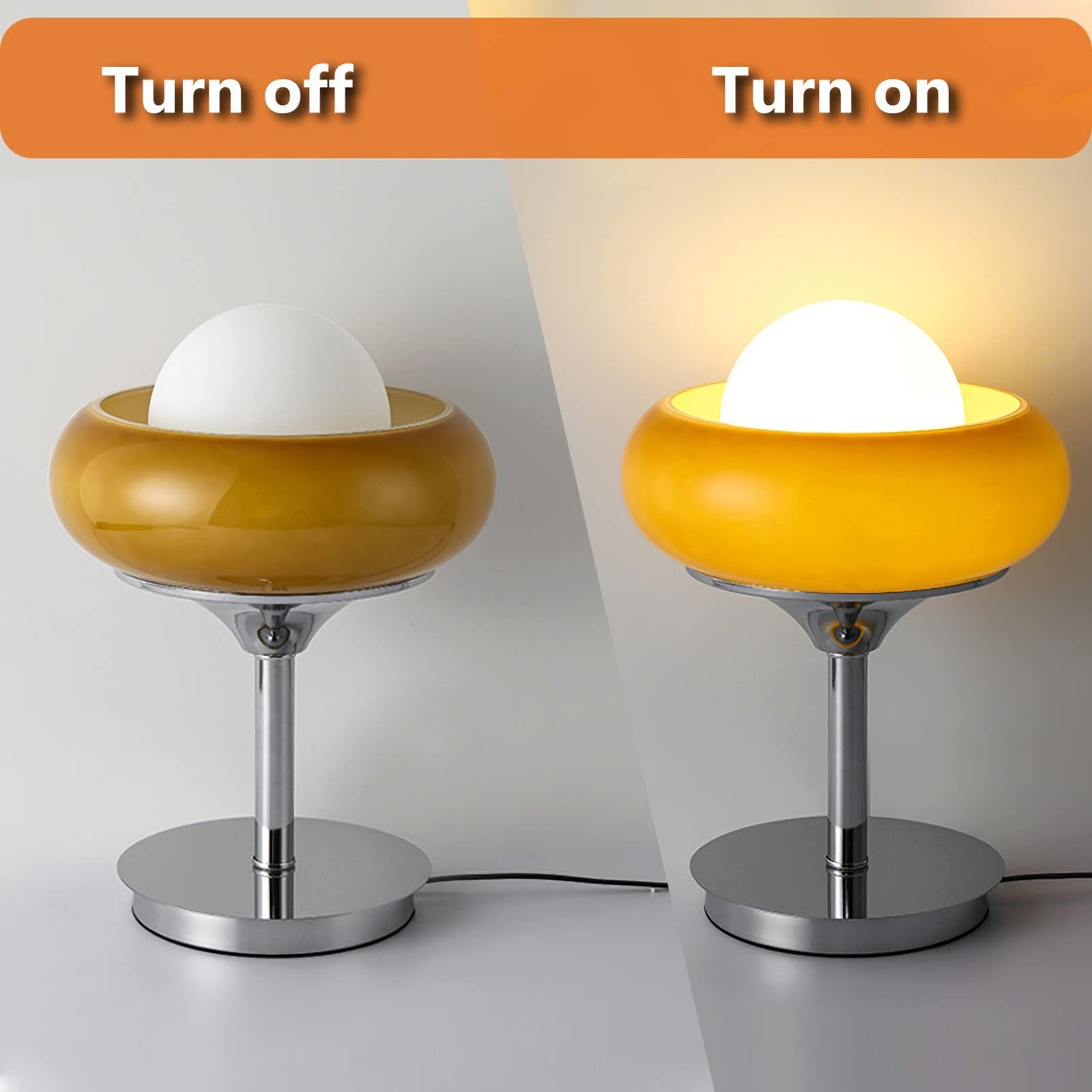 Lampada Da Comodino Moderna In Vetro Lampada Da Notte A Forma Di Crostata | Paralume rotondo in vetro con base in metallo Piccola lampada da scrivania for soggiorno, camera da letto