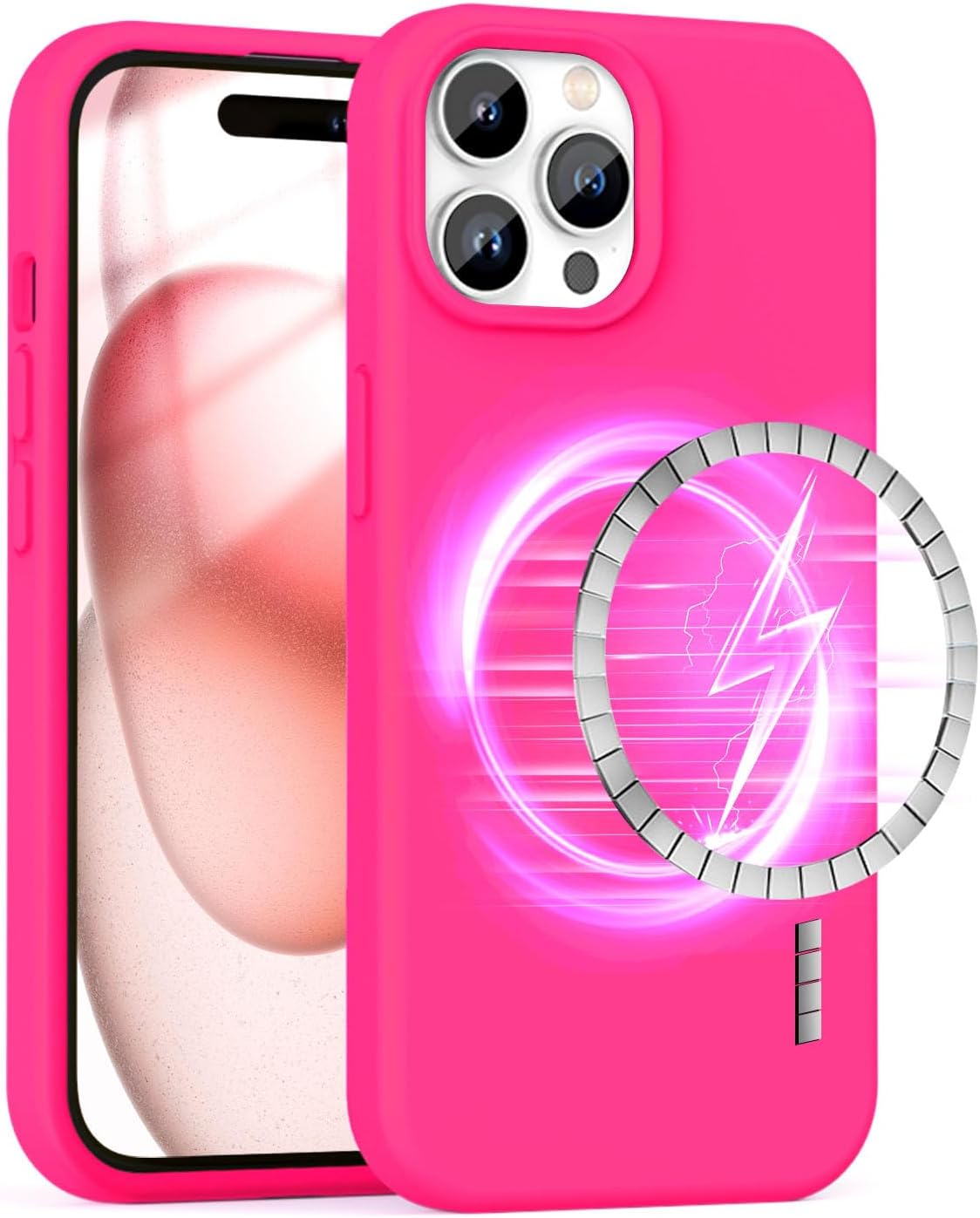 Zuslab Magnetic Silicone Case Compatible with Apple iPhone 15 Pro 6.1 Inches 2023, Compatible with MagSafe Accessories & Charging, Liquid Silicone Gel Rubber TPU Bumper Anti-Scratch Cover, Neon Pink