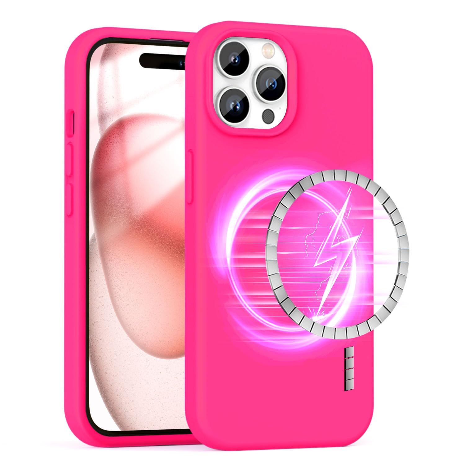 ZUSLAB Magnetic Silicone Case Compatible with Apple iPhone 15 Pro 6.1 Inches 2023, Compatible with MagSafe Accessories & Charging, Liquid Silicone Gel Rubber TPU Bumper Anti-Scratch Cover, Neon Pink