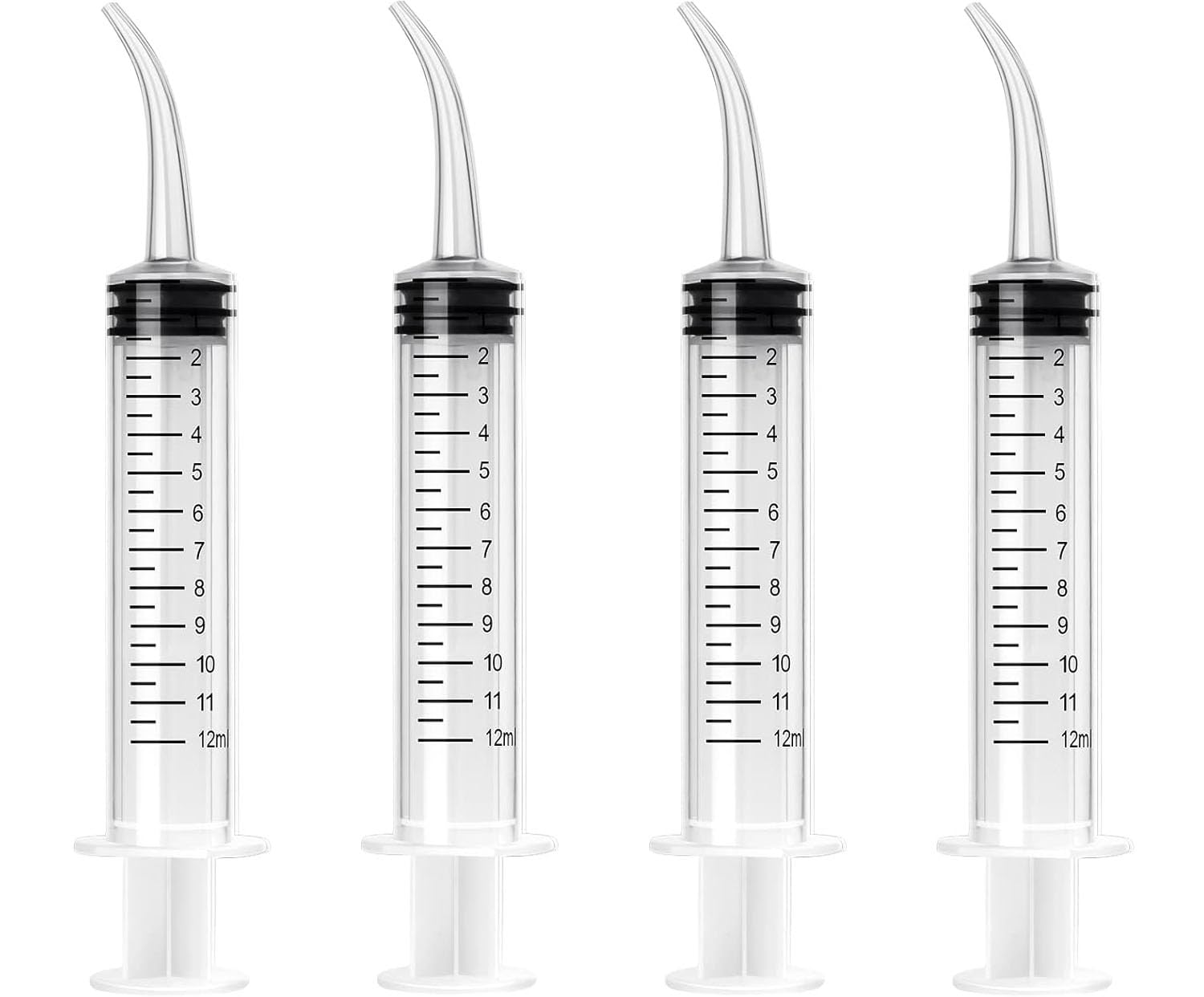 Lot de 4 seringues dentaires de 12 ml seringue dentaire en plastique transparent avec pointe incurvée et verre doseur pour soins bucco-dentaires et nettoyage