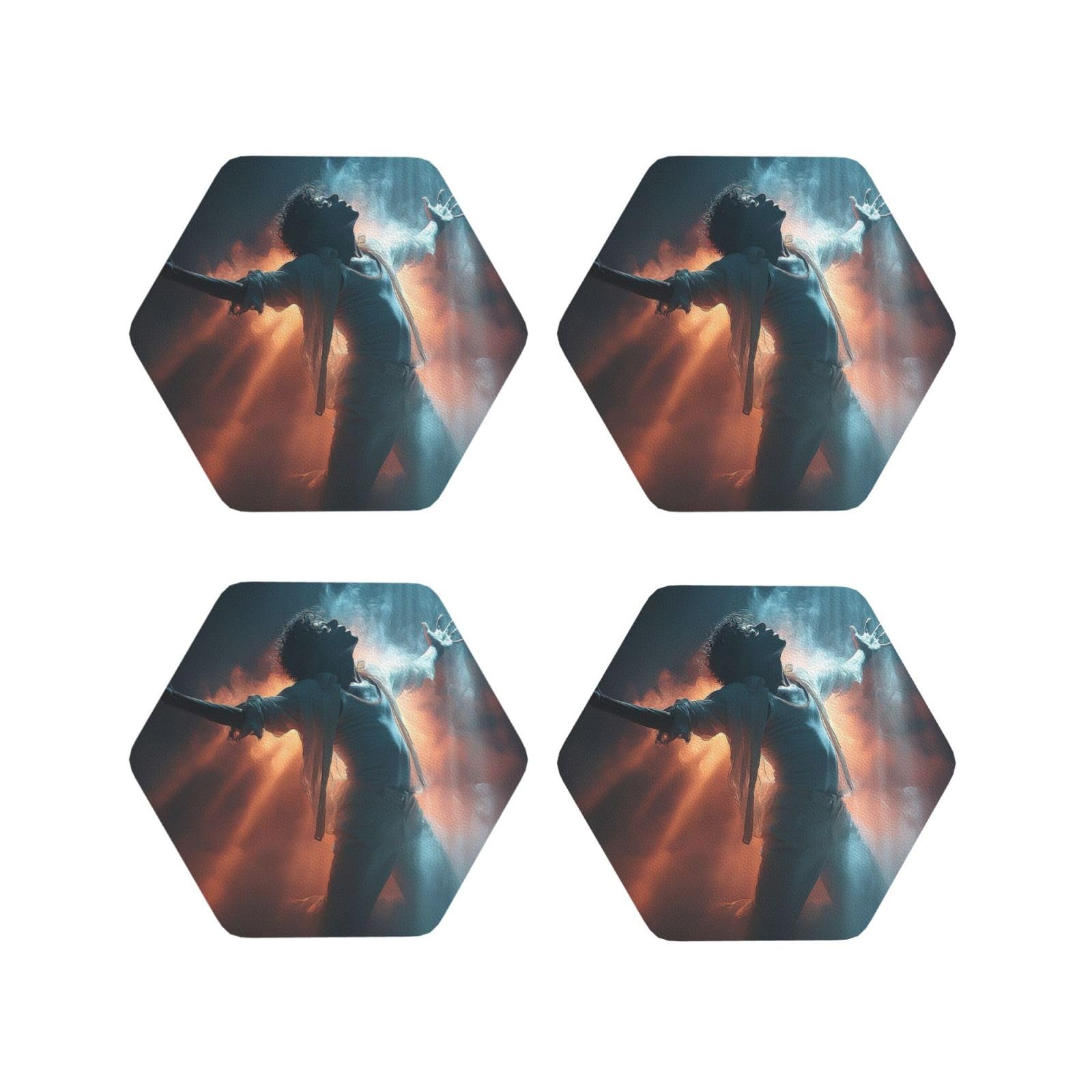 Coasters Set of 4 Round Leather Coaster Quick-Dry Drink Michael Jackson Coasters for Desk Absorbent Mugs Pads Tabletop Protection Pad Heat Resistant Coffee Cup Mat for Kitchen Bar