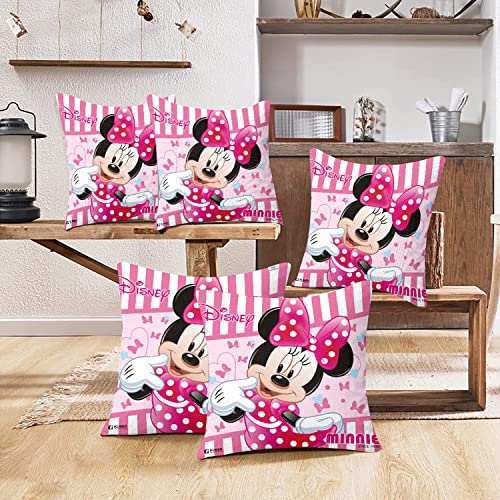 Image of Heart Home Disney Minnie Print Cushion Cover|Sofa Cushion Covers|Cushion Covers 16 inch x 16 inch|Cushion Cover Set of 5 (Pink)