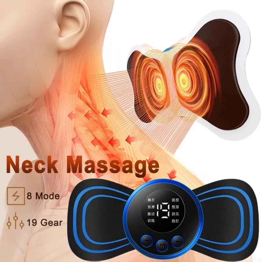 ELEGANT EMPORIUM Full Body Mini Butterfly TENS Massager with 8 Modes, 19 Levels Electric Rechargeable Portable EMS Patch for Shoulder, Neck, Arms, Legs, Neck, Men/Women