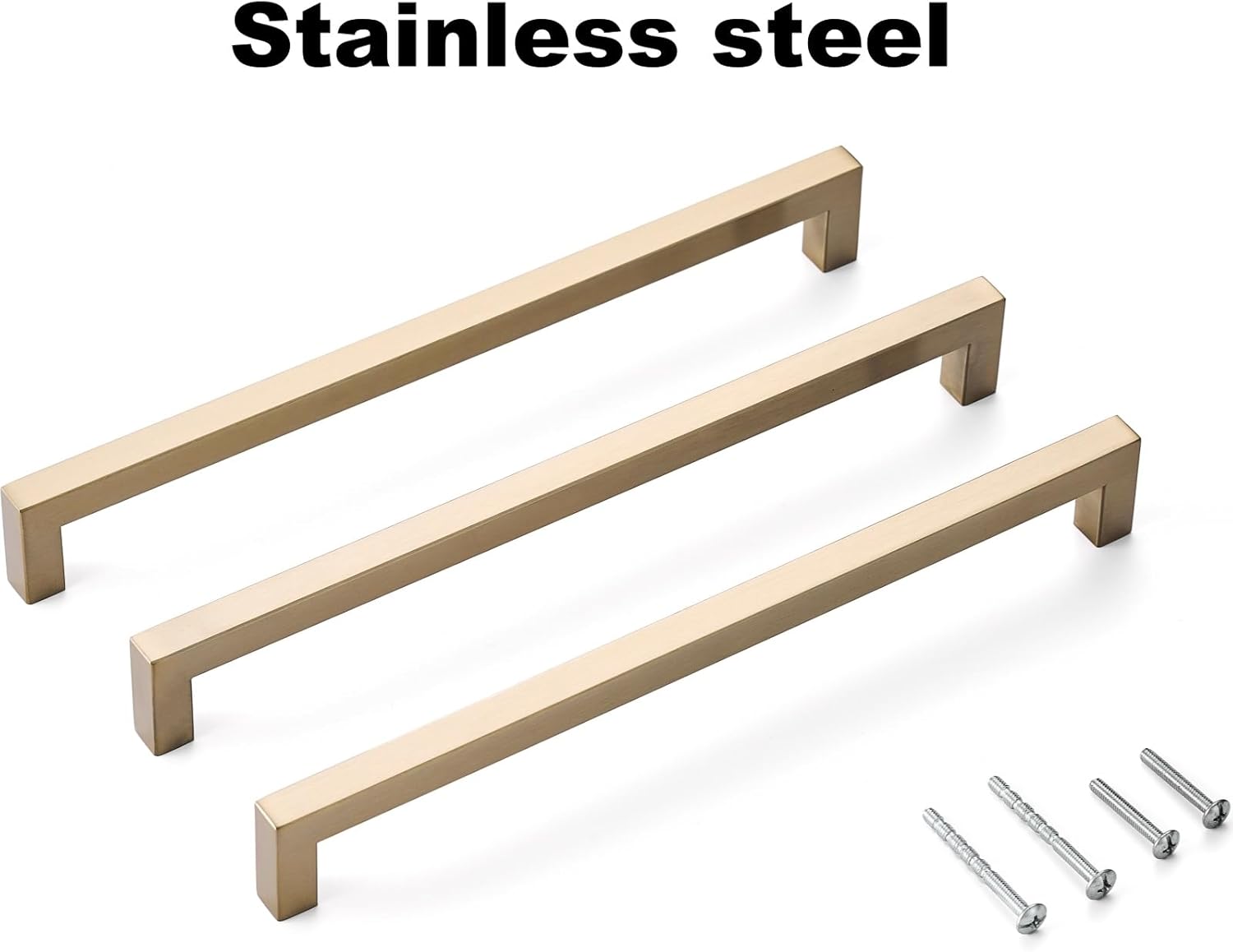 10 Pack Champagne Cabinet Pulls 10 Inch Hole Centers Kitchen Cabinet Handles Square Drawer Handles Dresser Handles Modern Stainless Steel Champagne Bronze Cabinet Hardware