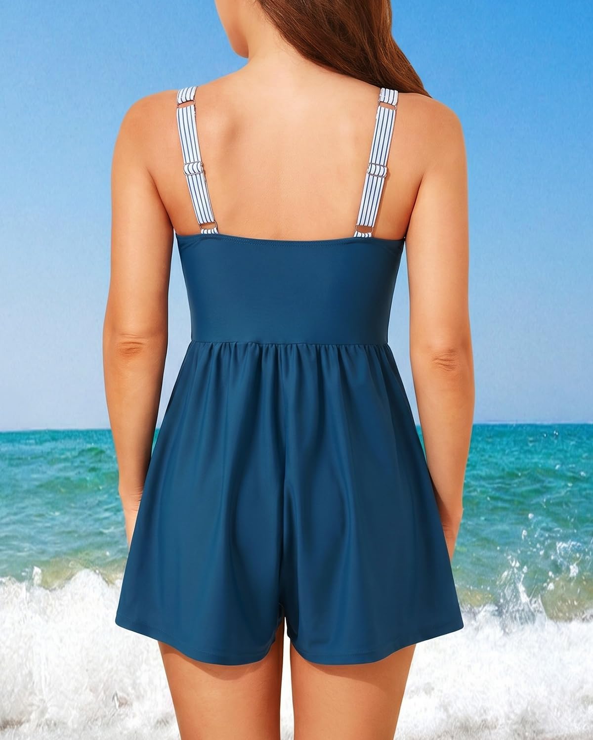 Smismivo Swim Rompers for Women Tummy Control V Neck Swimsuits with Shorts One Piece Modest Bathing Suits Full Coverage 2026