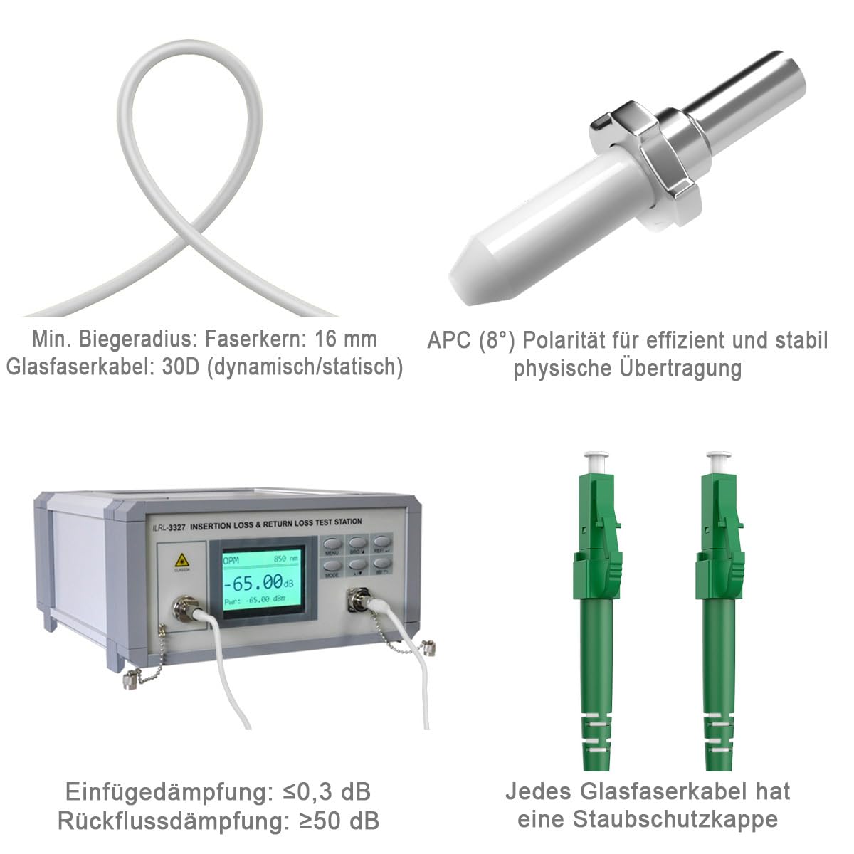 OS2 Gepanzertes LWL Kabel LC/APC auf LC/APC mit Adapter, 50m