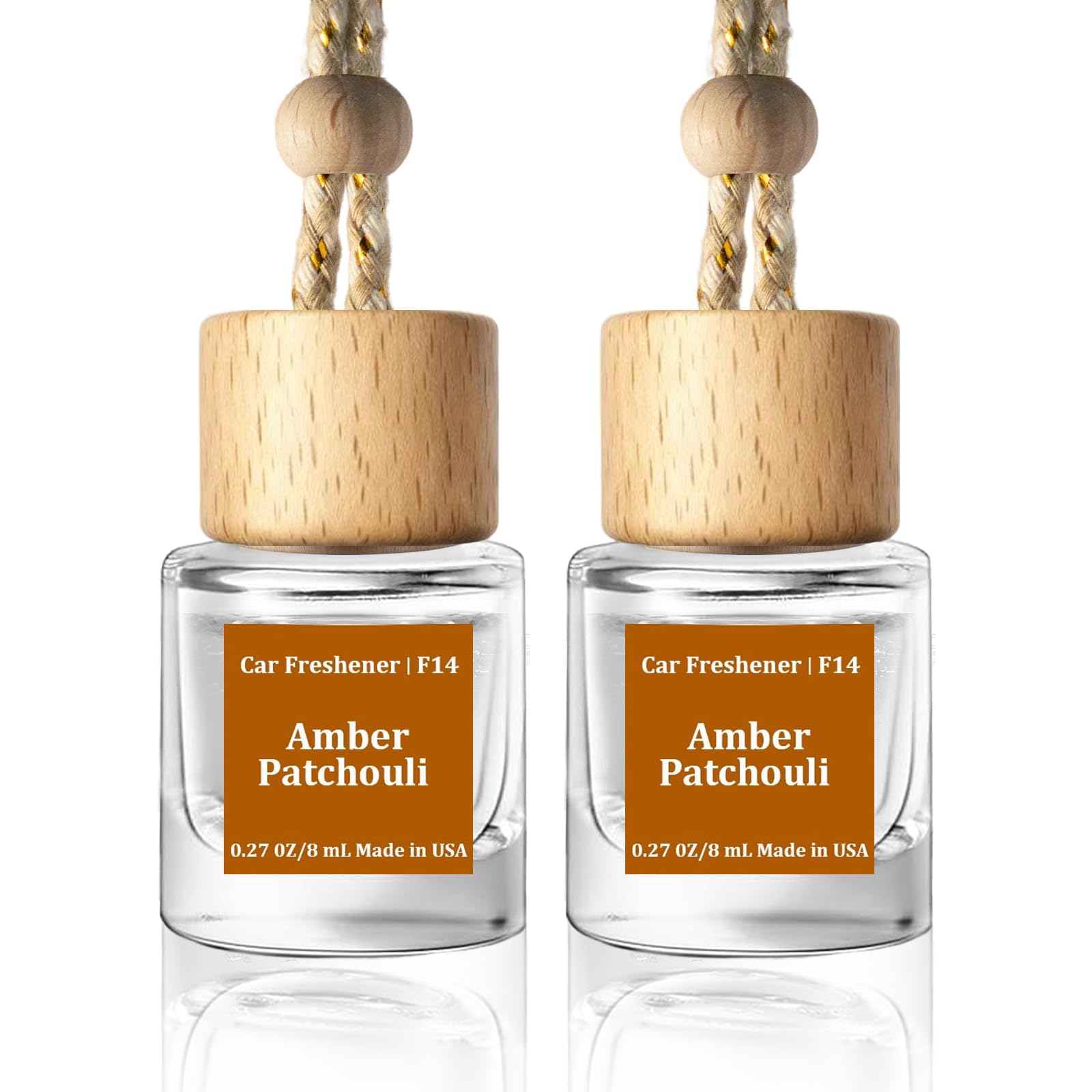 C Classy Hanging Car Air Freshener 2 Pack, Amber Patchouli Essential Oil Diffuser, Long-Lasting Fragrance, Cute Glass Bottle Car Accessories for Women &amp; Men, Made in USA