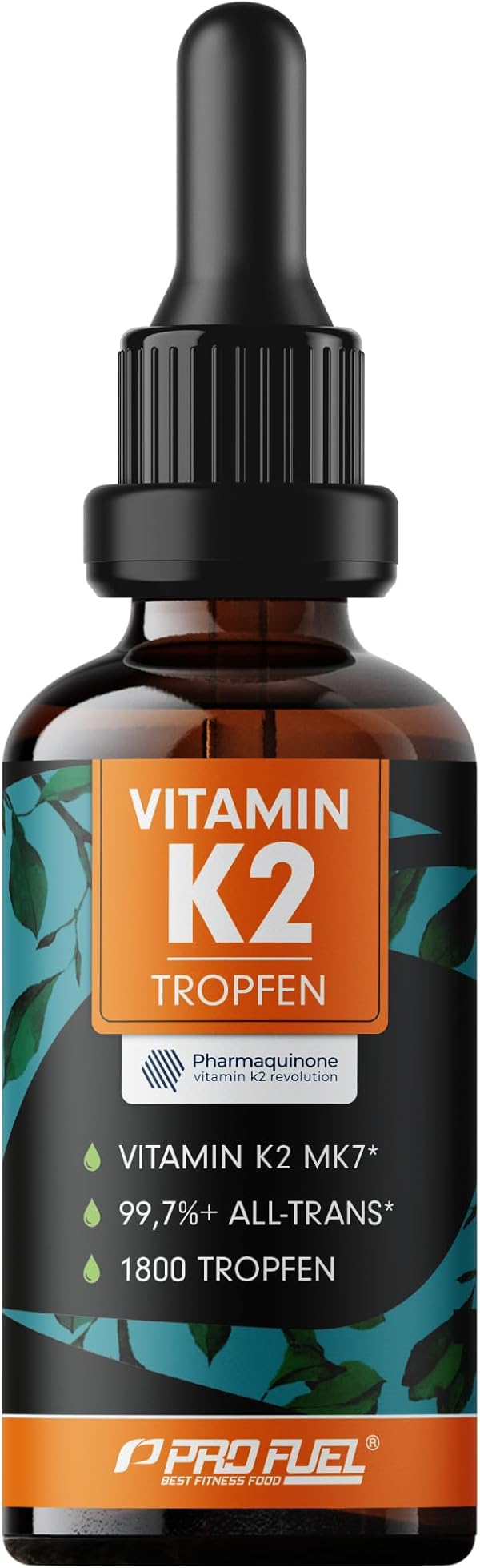 Vitamin K2 Tropfen hochdosiert 1800x (50ml) - 200 µg Vitamin K2 MK7, Pharmaquinone® Premium Vit. K2 hochdosiert mit 99,7+% all-trans-Gehalt - laborgeprüft mit Zertifikat - 100% vegan