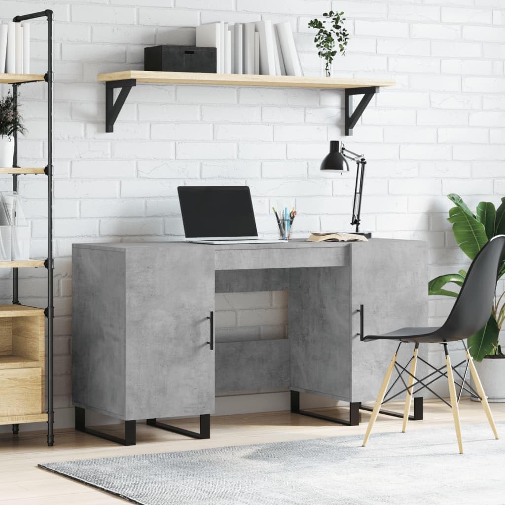 Biurko betonowe szare z materiału drewnopochodnego, 140 x 50 x 75 cm, z miejscem do przechowywania i regałem do domu, biura, komputera, laptopa, gier, biura i pokoju młodzieżowego, stabilny