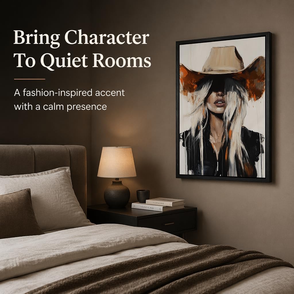 Abstract Western Cowgirl Canvas Wall Art Blonde Woman in Cowboy Hat Picture Wall Decor Modern Southwest Farmhouse Rustic Country Girl Posters Painting Prints Artwork for Girls Room Bedroom Dorm Decor